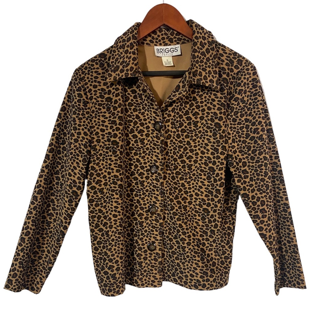 Vintage Briggs Leopard Print Button Up Blazer Blouse Jacket Women’s Small